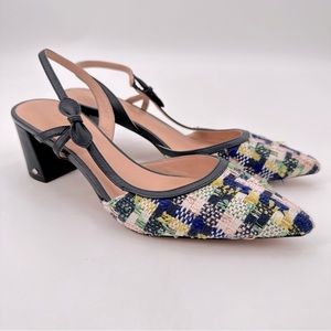 Kate Spade Tweed Midge Bow Low Slingback Heels Size 6.5
